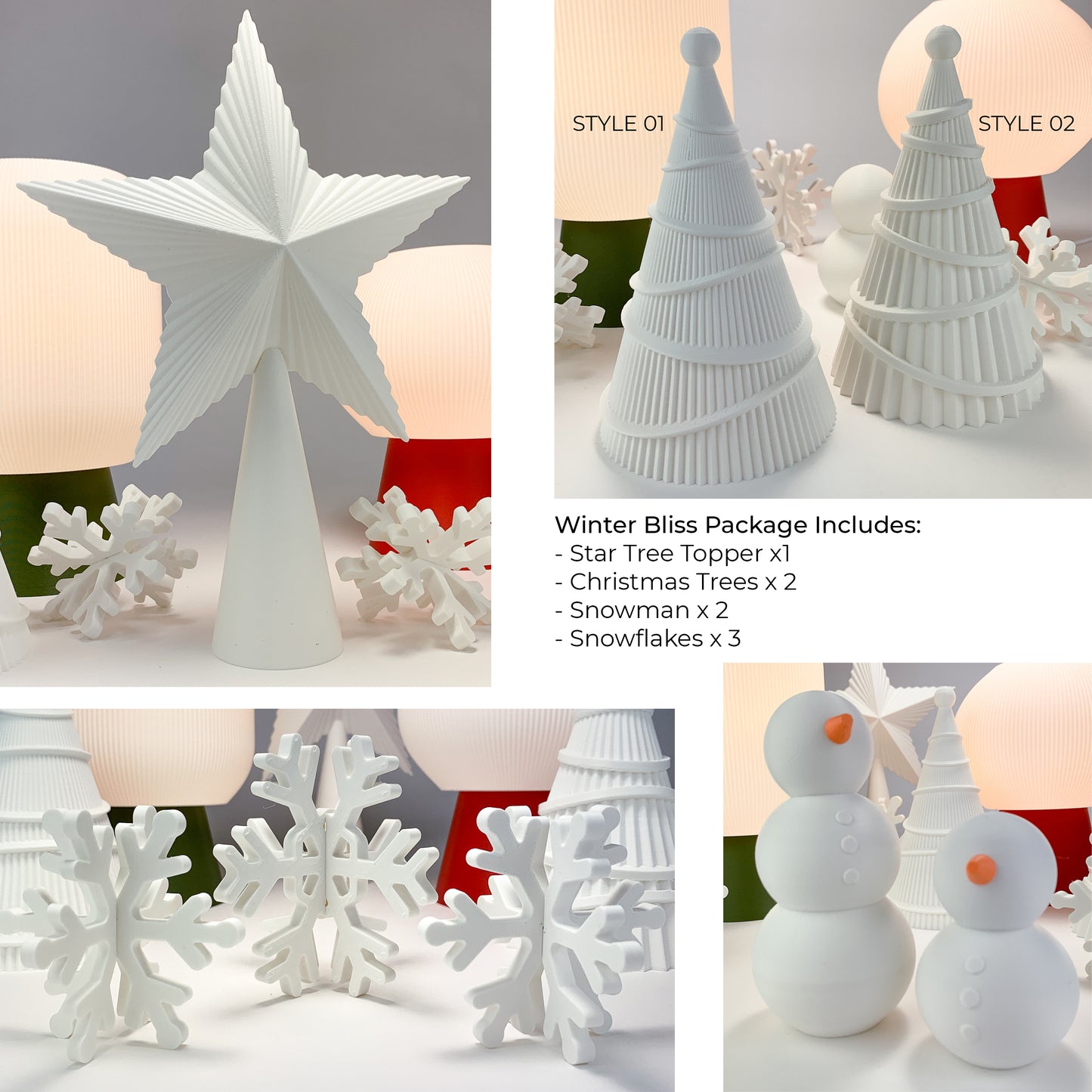 Winter Bliss Holiday Decor Package (8 pieces)- Mantel Decoration - Holiday Decoration - Modern Holiday Decor - Christmas Decoration - Honey and Ivy